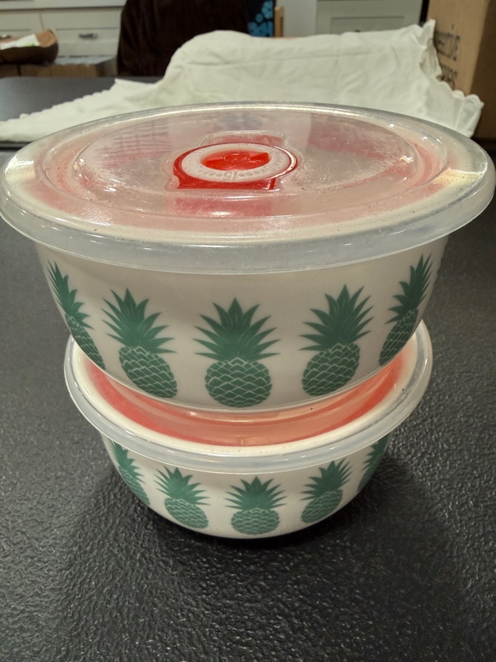 5” Pineapple Print Storage Bowls with Lids - Green
